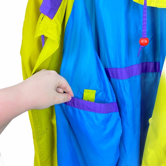 Foxrun Vintage 90s Funky Colorblock Neon Oversized Mid Length Windbreaker Jacket - Picture 6 of 12